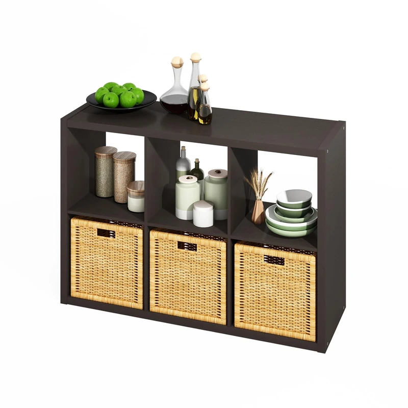 Furinno HERMITE Kitchen Island, 6-Cube Coffee Bar, Kitchen Storage, Bakers Rack, for Pantry Organizers and Storage, Kitchen Organization, Light Grey