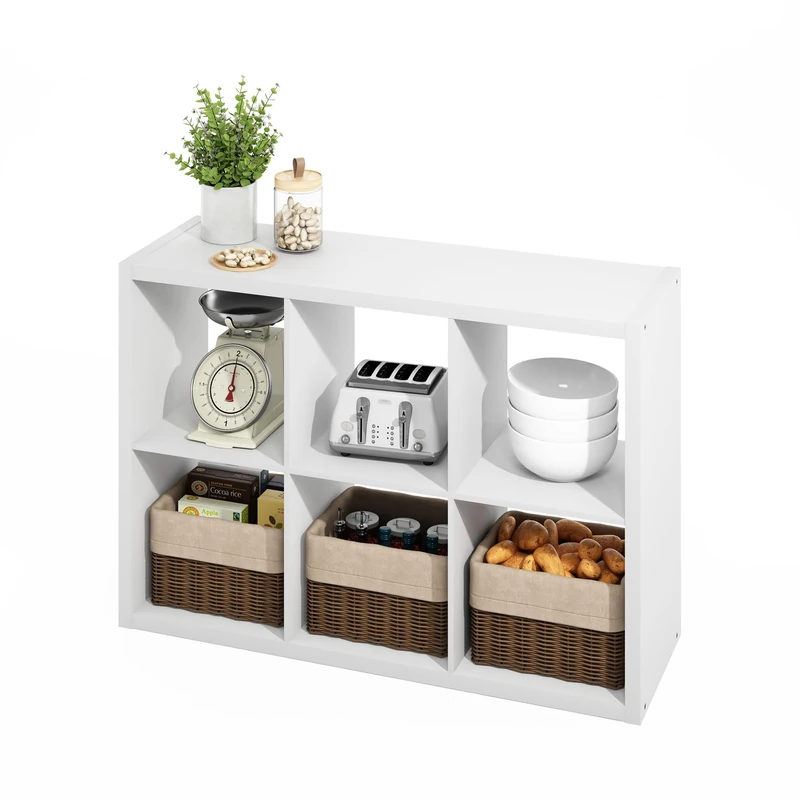 Furinno HERMITE Kitchen Island, 6-Cube Coffee Bar, Kitchen Storage, Bakers Rack, for Pantry Organizers and Storage, Kitchen Organization, White