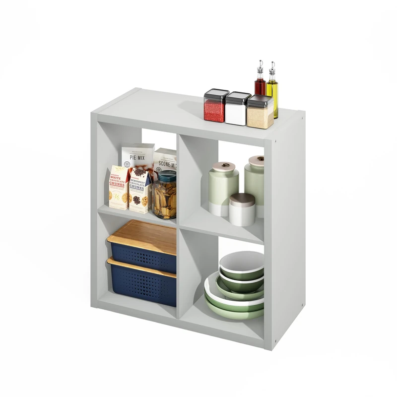 Furinno HERMITE Kitchen Island, 4-Cube Coffee Bar, Extra Thick Kitchen Storage, Bakers Rack, for Pantry Organizers and Storage, Kitchen Organization, Light Grey - Image 1