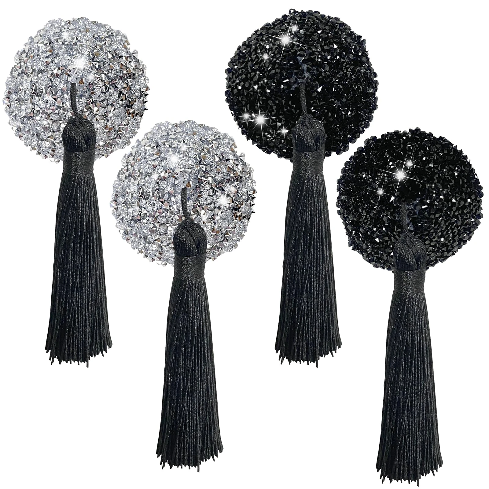 EQLEF Sexy Nipple Covers, 2 Pairs Rhinestone Pasty Nipple Covers With Tassel Self Adhesive Glitter Nipple Stickers Pasties Reusable Pasty Breast Covers For Women Wife Girlfriend Gifts