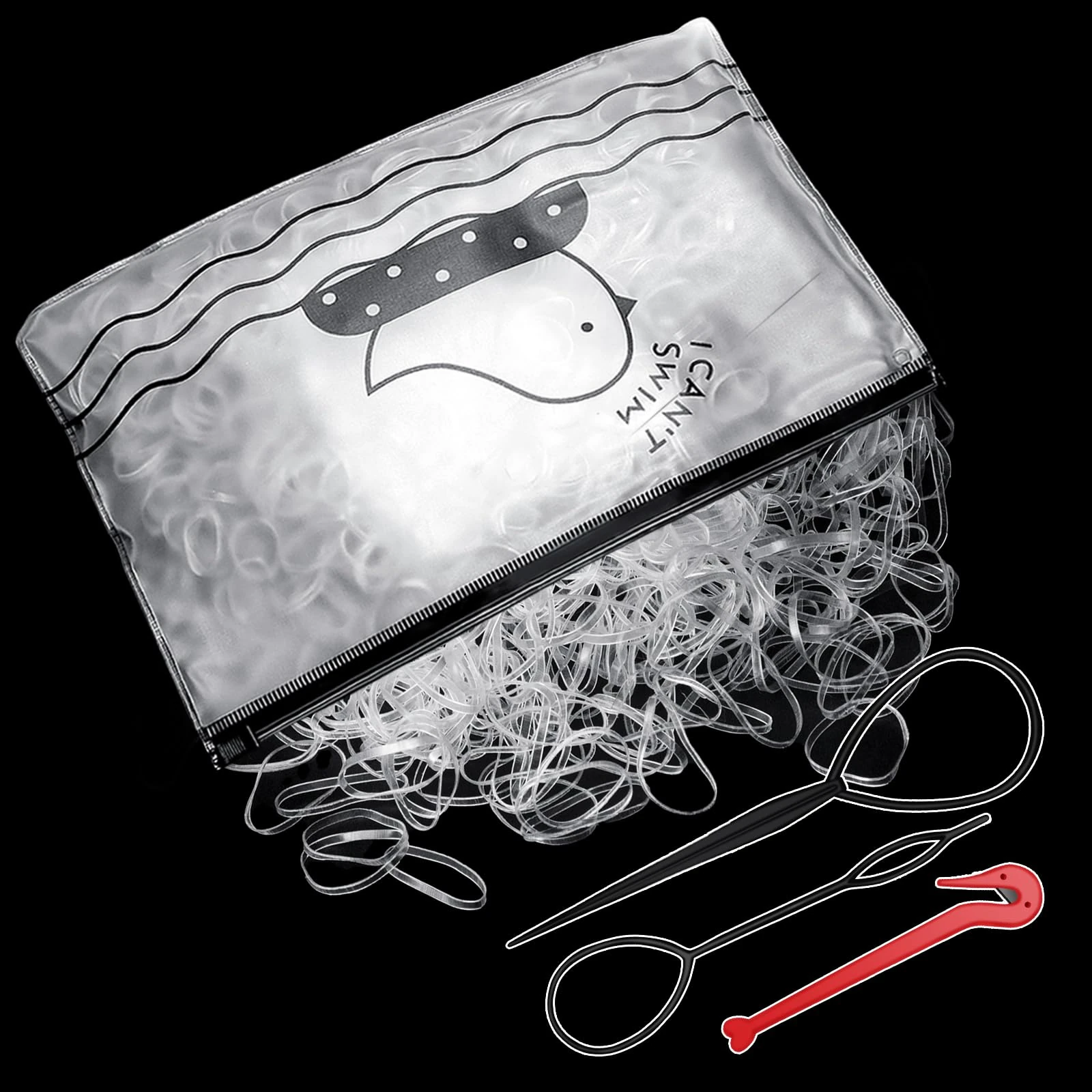 Wosyoodo 1000 Pcs Elastic Hair Bands With Removal Hook and 2 Braid Tools - Clear Small Elastics for Kids, Braids, Wedding Hairstyles