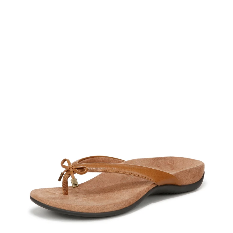 Vionic Women's Bella Flat Sandal, Light Brown Leather, 6.5 UK