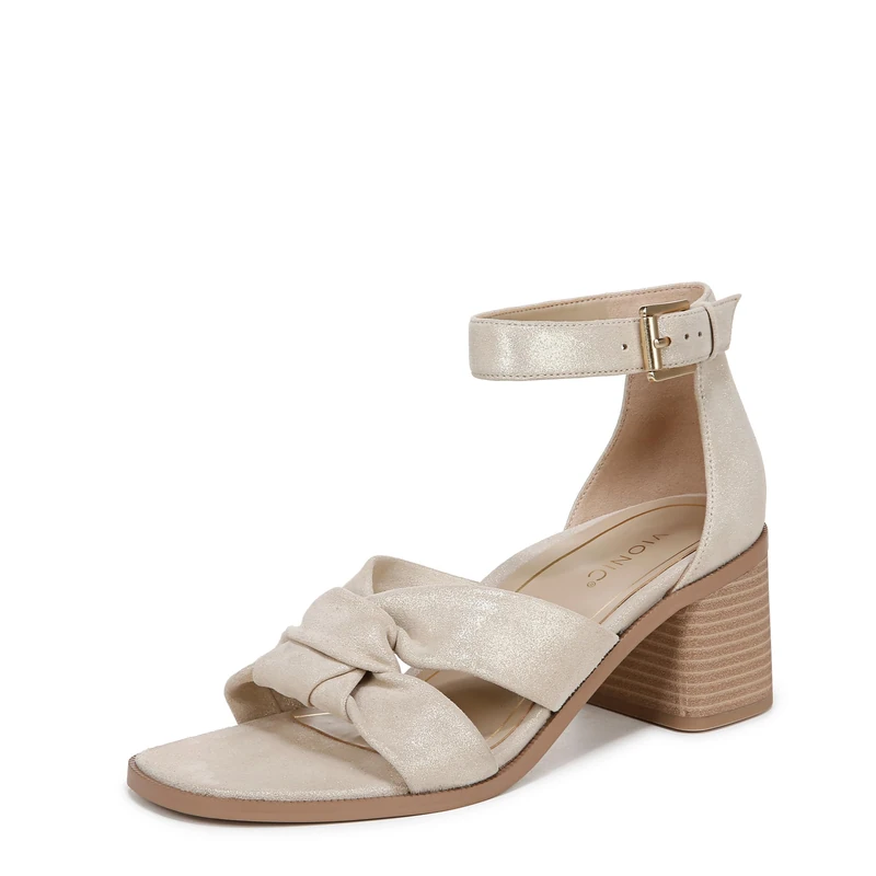 Vionic Womens Maia Heeled Sandal Medium Fit UK 3.5, Gold Metal Leather