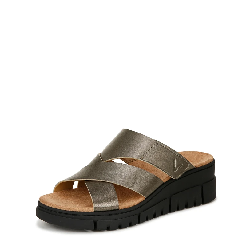 Vionic Womens Uptown Sunset Slip-On Wedge Sandal Medium Fit UK 8, Gunmetal Metal Leather - Image 1