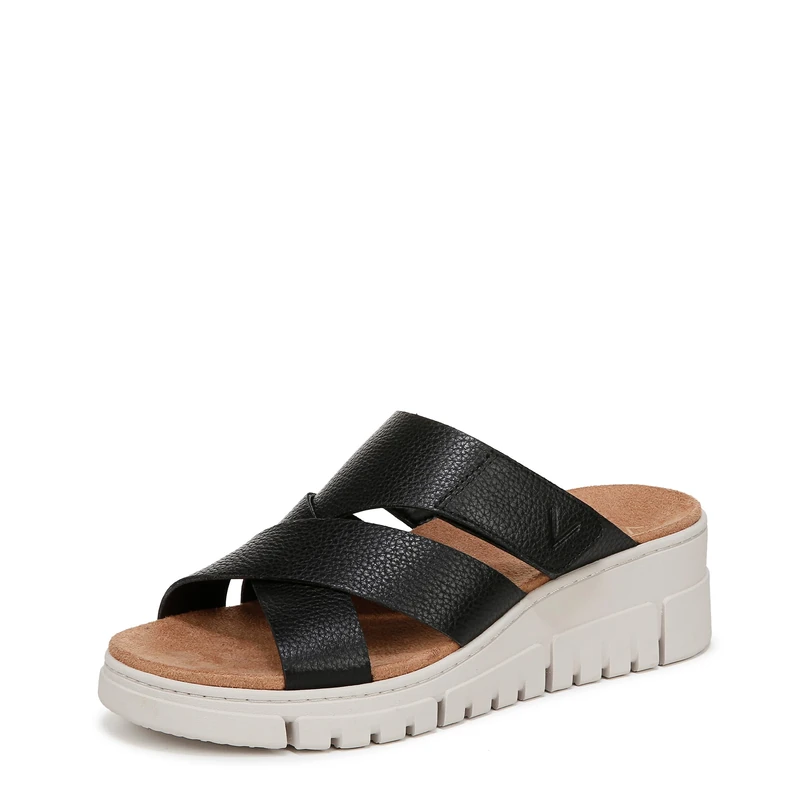 Vionic Women's Uptown Sunset Wedge Sandal - Black Veg Leather