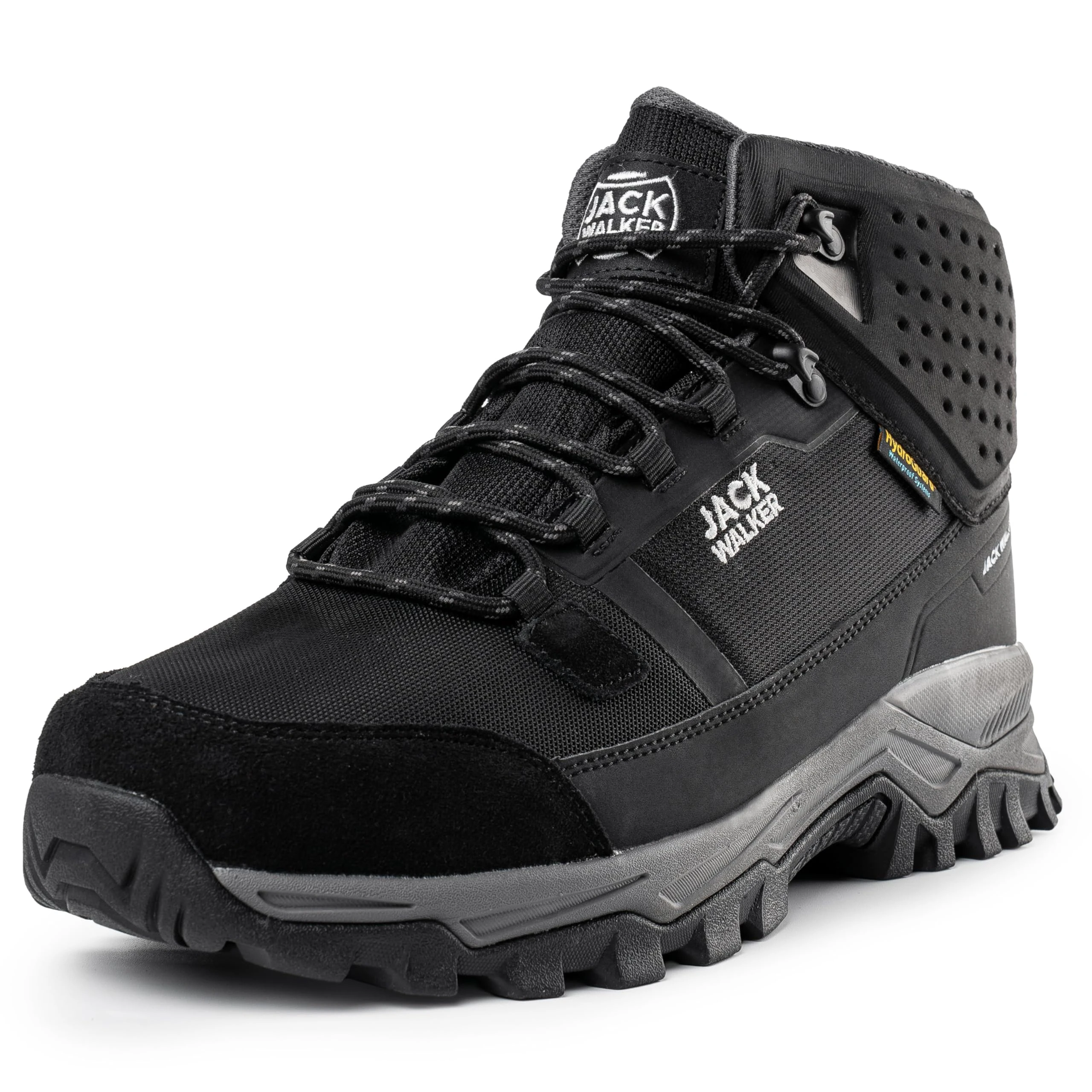 Jack Walker Men's Walking Boots - Genuine Suede Leather & Durable Upper Mesh Material with Memory Foam Insole, Hydroguard Waterproof, Lightweight, Breathable Trekking & Hiking Footwear JW3007 (13 UK)