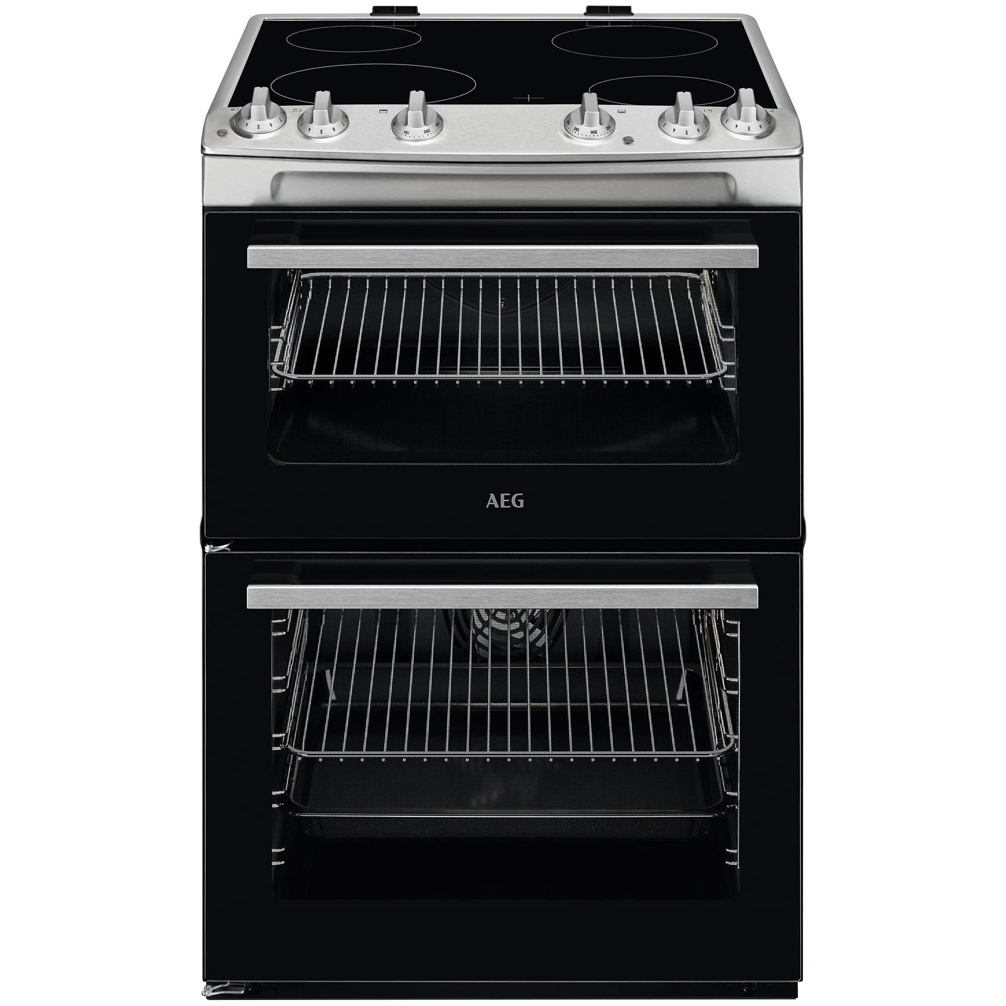 AEG 5000 Series SurroundCook Double Cavity Electric Cooker with Ceramic Hob, CCX6501ACM, Capacity 77/39L, Cooker with Grill function, Heat Indicators, 894-912x600x600mm, Stainless steel, Class A