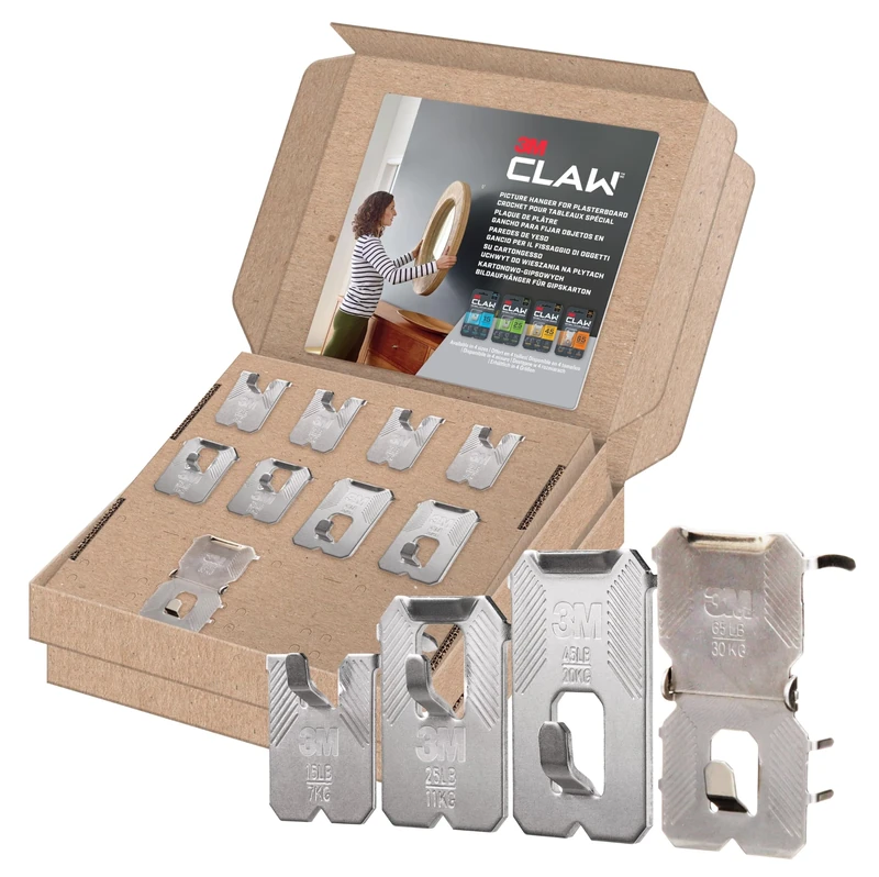 3M CLAW Plasterboard Picture Hanger Assorted Pack - 9 Hooks for Heavy Items, Mirrors & Home Décor - No Tools Needed (7kg, 11kg, 20kg, 30kg)