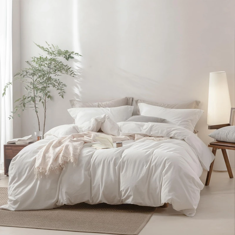 BDEAR Off White Duvet Cover Set Set Twin Size 90'' L x 68'' W, 100% Washed Cotton Duvet Cover with Zipper Closure Plus 1 Pillowcase, Oeko TEX Standard 100 Certificated, Cozy Feel
