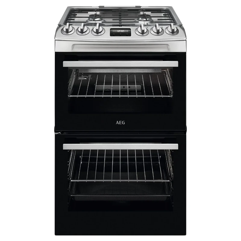 AEG Double Cavity Oven with Gas Hob CGX1130ACM, Capacity 83/36L, 2 Cooking Zones, Catalytic Self-Cleaning Oven, Cooker with Grill function, Heat Indicators, Gas Safety, Cooling Fan, 899-917x550 mm