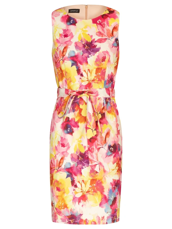 APART Fashion Women's Kurzes Satinkleid Dress, Pink Multi-Coloured, 18