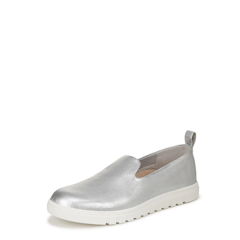 Vionic Womens Uptown Willa Slip-On Flats Medium Fit UK 7, Silver Metal Leather