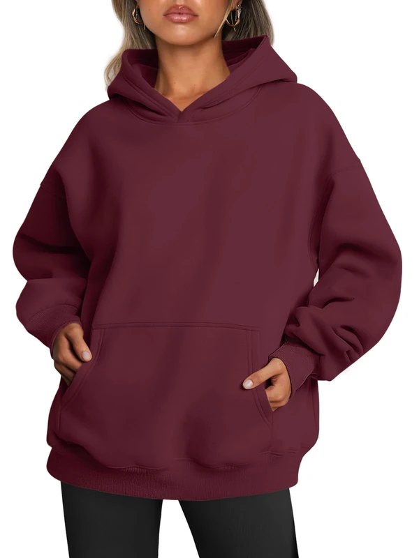 Trendy Queen Womens Oversized Hoodies Fleece Sweatshirts Fall Fashion 2025 Pullover Sweaters Winter Clothes, Deep Red, Large - Image 1