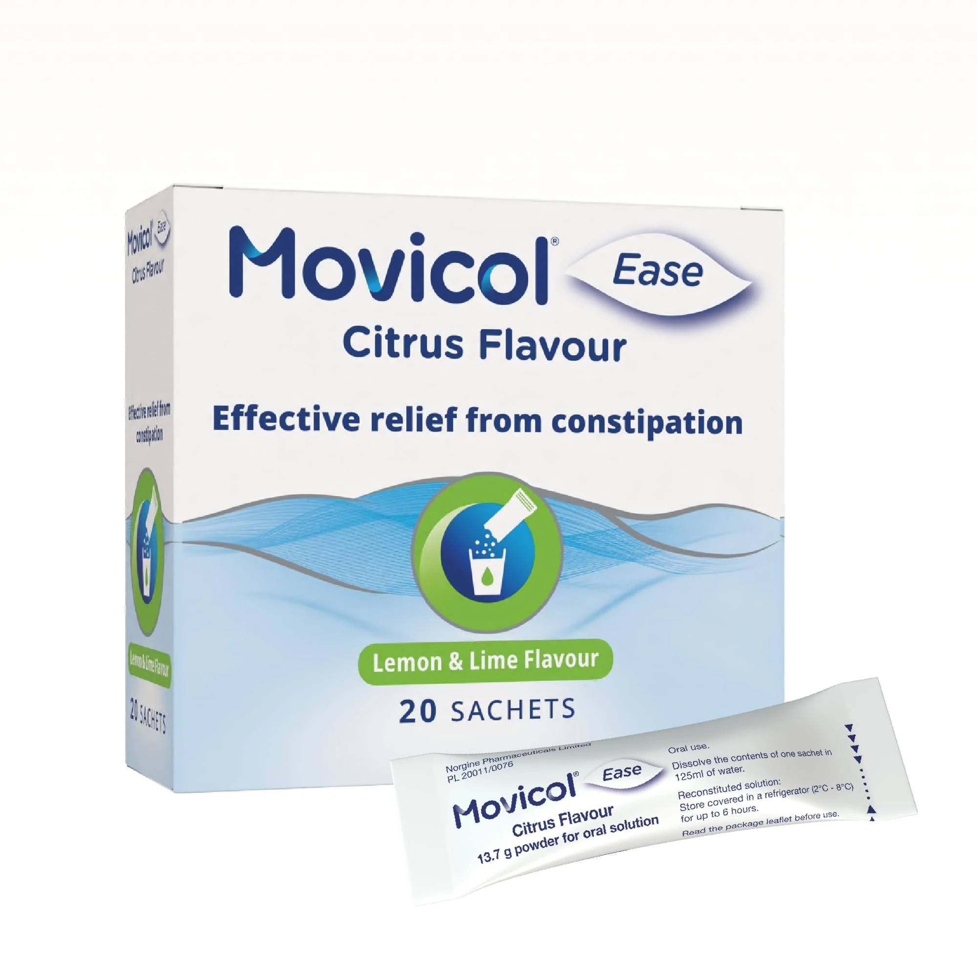 Movicol Ease Stick Sachets, Citrus, 20 Sachets, Constipation Relief for Adults, Laxatives, Relief, hydrates, softens & Help Restore Natural Bowel Movement