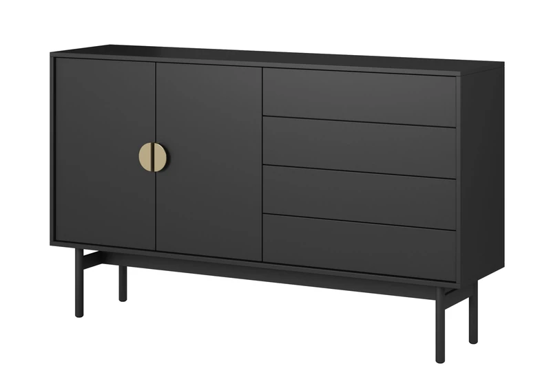 Selsey Chest of Drawers Storage Cabinet 2 Doors 4 Drawers Cupboard Drawer Cabinet Push to Open 154 cm Stoon Black
