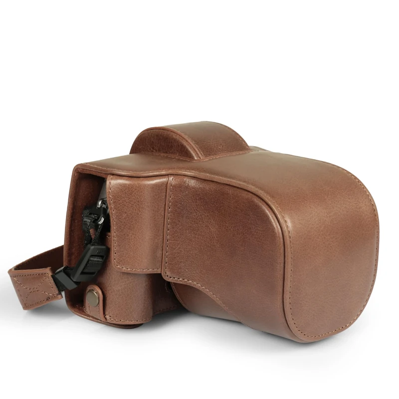 MegaGear Genuine Leather Camera Case for Fujifilm X-T50 (16-50mm & 18-55mm)- Stylish and Protective (Brown)