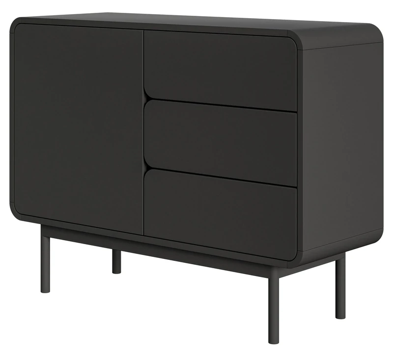 Selsey ORO Chest of Drawers Storage Cabinet 1 Door 3 Drawers Cupboard Drawer Cabinet Push to Open 104 cm Black