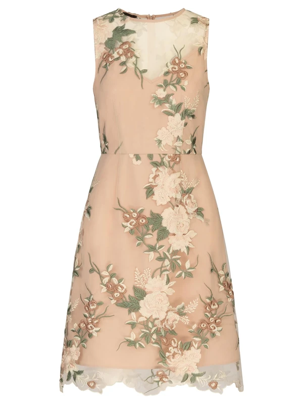 APART Fashion Women's Apart Besticktes Meshkleid mit Plastischem Cocktail Dress, Nude-Multicoloured, 16