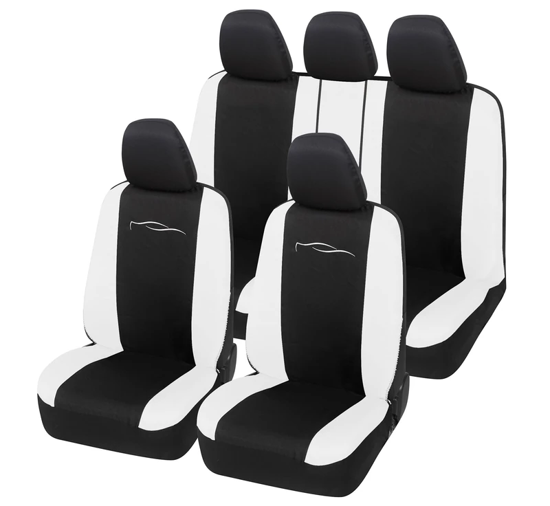 Auto Accessori Lupex - Set of 9 Universal Racing Car Seat Covers, Black and White - Protective Covers for Front and Rear Seats, Compatible with Sedans and Utility Cars
