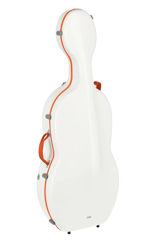 GEWA Cello Case FUN Series Polycarbonate 4/4 White/Orange, Interior Black, 2 Removable Backpack Straps, Accessory Pocket, Padded Suspension, Additional Side Handle