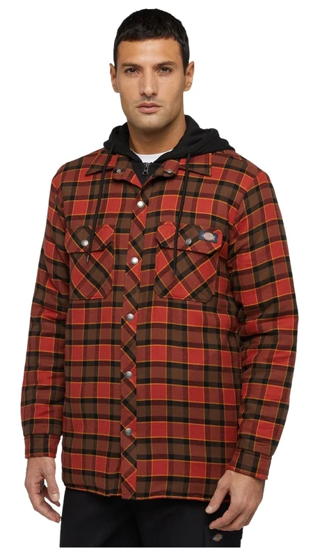 Dickies Fleece Hooded Flannel Shirt Jack Relaxed Red Ochre