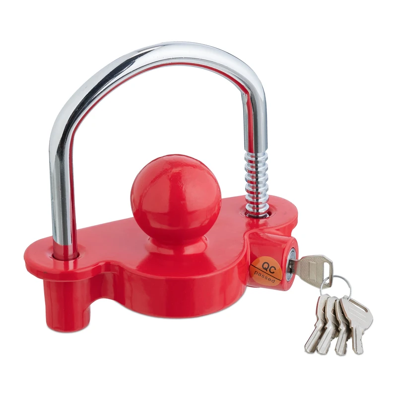 Relaxdays 5 Keys Anti-Theft Car & Horse Trailer Caravan Lock - Red/Silver - Image 1