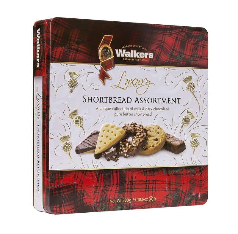 Walker's Shortbread Assortment Luxury Milk & Dark Chocolate Biscuits Tin – Traditional Pure Butter Scottish Recipe, 300g (Pack of 6)