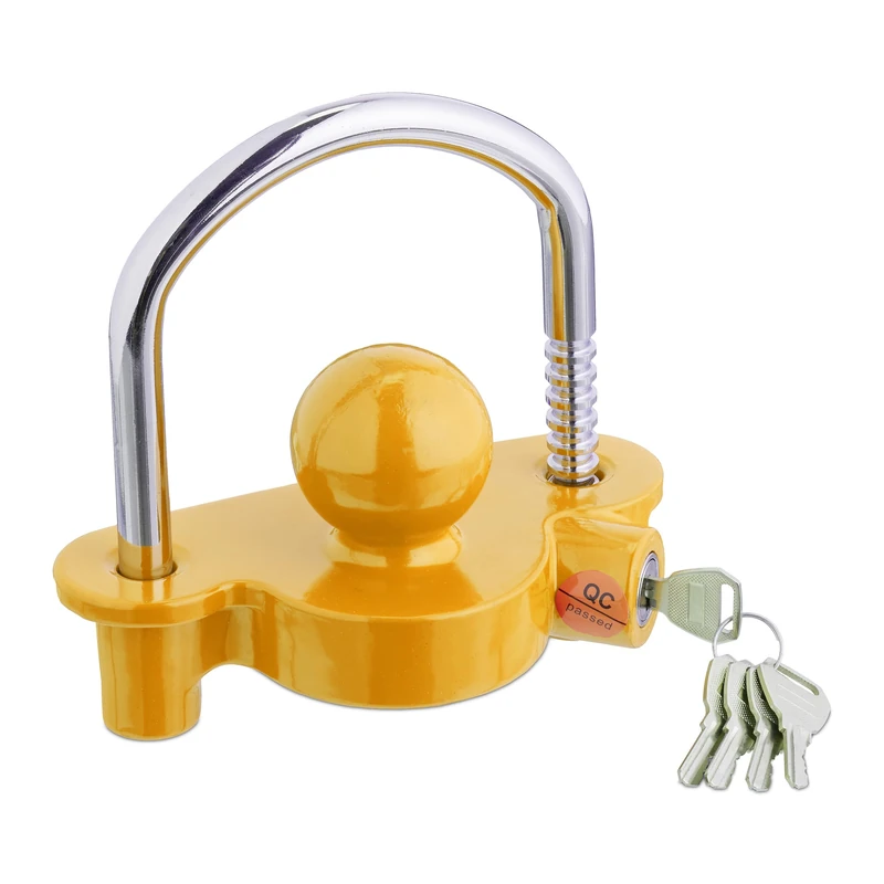 Relaxdays 5 Keys Anti-Theft Car & Horse Trailer Caravan Hitch Lock Yellow Silver