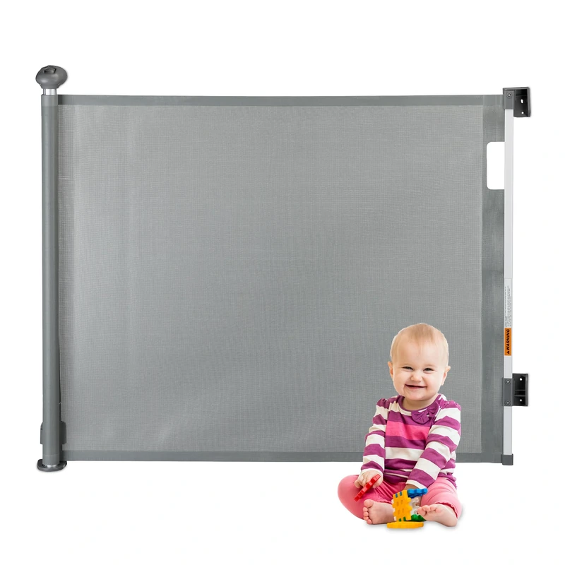 Relaxdays Extendable Stair Gate, Opening Width 70-180 cm, Wall-Mounted, for Children & Pets, Door Safety Mesh, Grey, 86 x 191 x 9 cm