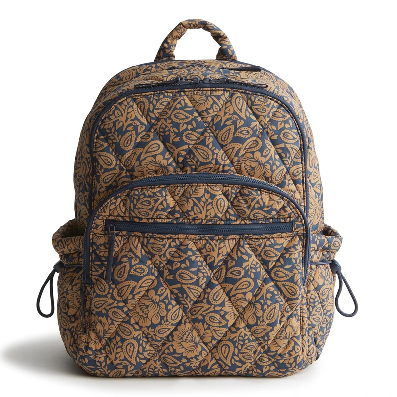 Vera Bradley Women's Nylon Large Bancroft Backpack Bookbag, Lotus Montage Roasted Pecan, One Size