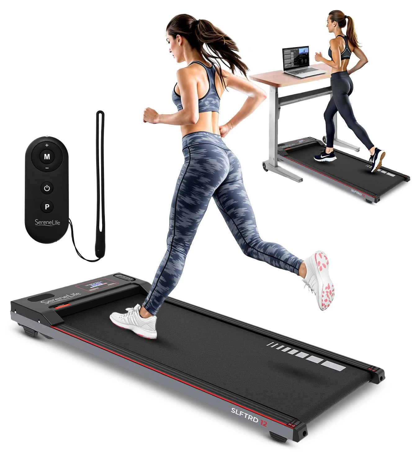 SereneLife Walking Pad Treadmill, Foldable Compact Under Desk Treadmill for Home, Portable Running & Walking Machine with Remote Control, Adjustable Speed, Easy Storage