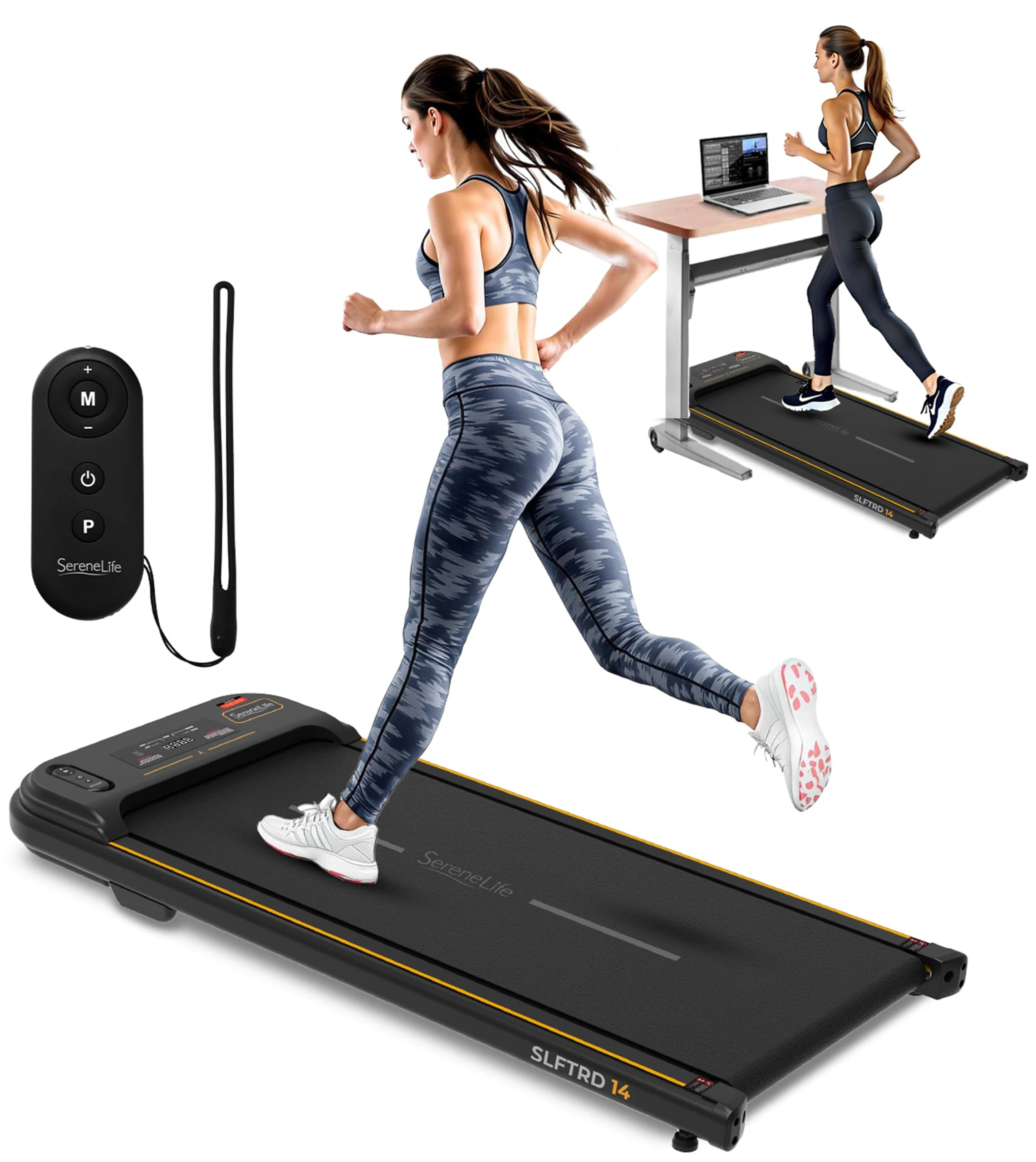 SereneLife Walking Pad Treadmill – Portable Under Desk Treadmill for Home & Office, Compact Foldable Design, Slim Electric Walking Pad with Remote Control & Adjustable Speed