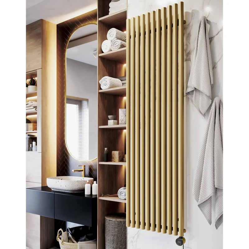 Terma Electric Radiator, Steel, Brass, 2000h x 590w (mm) [1.5kw]