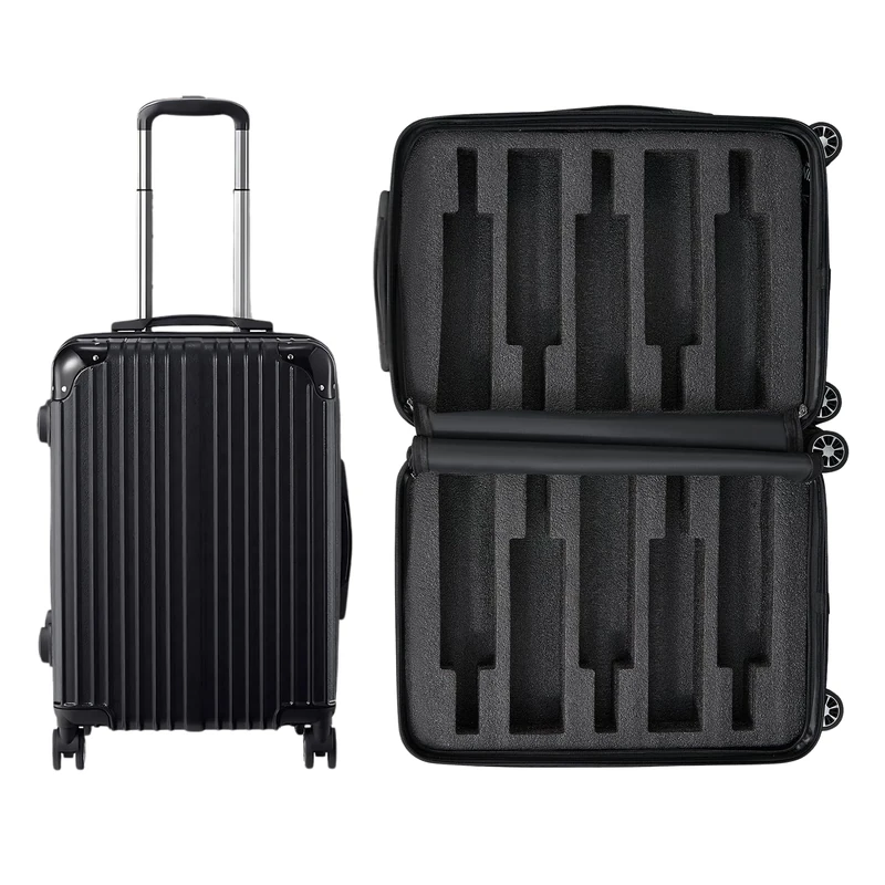 Wine Bottle Suitcase Universal Airplane Luggage Case, Black, 10 Bottle, 10 Bottle