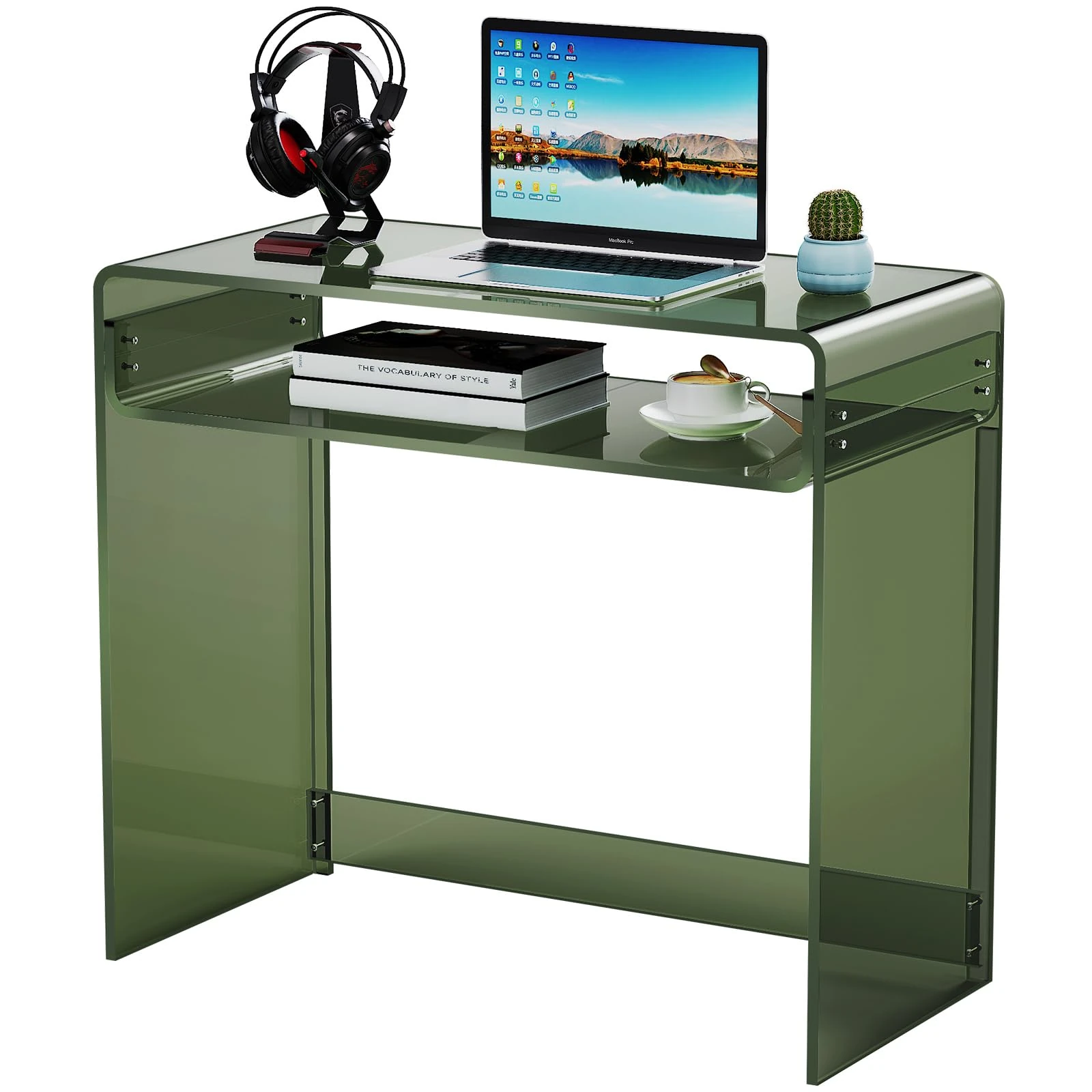solaround Acrylic Desk, Office Desk Computer Table, Console Table, Acrylic Tables, 85 x 40 x 75 cm (Green)