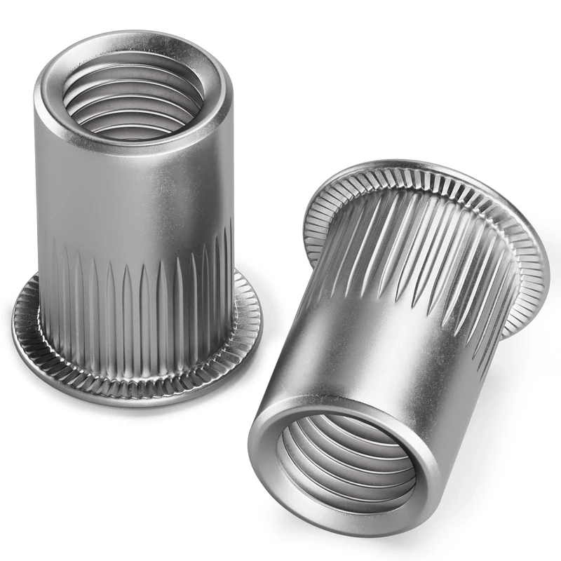 YOOPIN M6 Rivet Nuts, 60PCS Threaded Insert Nutserts, Stainless Steel Rivnut, Sliver Rivet Nut, Flat Head Threaded Rivet Nuts for Metal Sheets, Electrical Appliances and Industrial Products