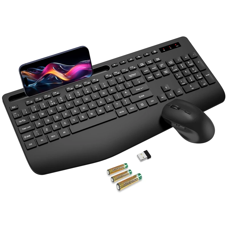 SABLUTE Wireless Keyboard & Mouse Combo - Ergonomic Wrist Rest, 2.4GHz