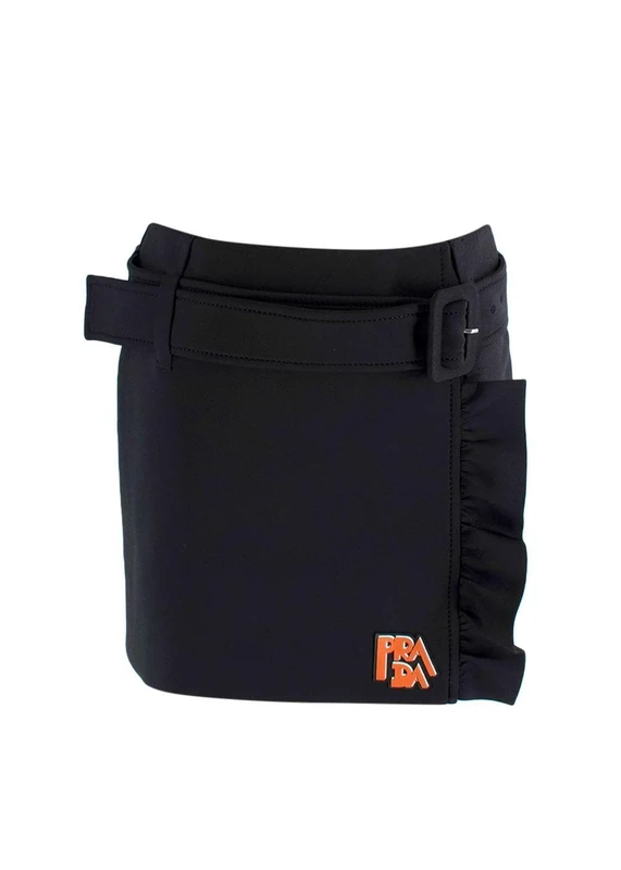 Prada Pre-Loved Black Technical Jersey Ruffle Mini Skirt