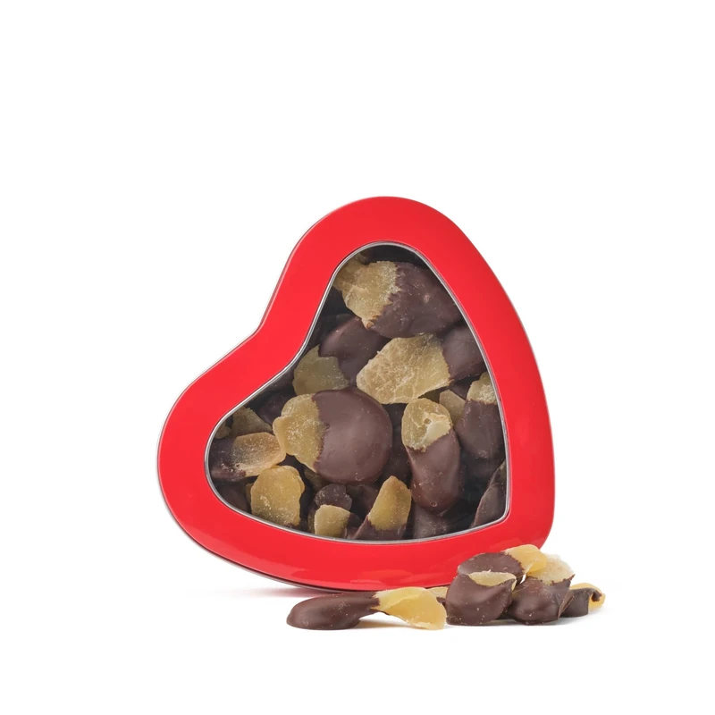 Walnut Tree Heart-Shaped Tin – Gourmet Spicy Ginger Gift, Dipped in Dark Chocolate – Handpacked in the UK – Great Taste Award Winner – Luxury Gift Selection, Birthday, Anniversary, 240g