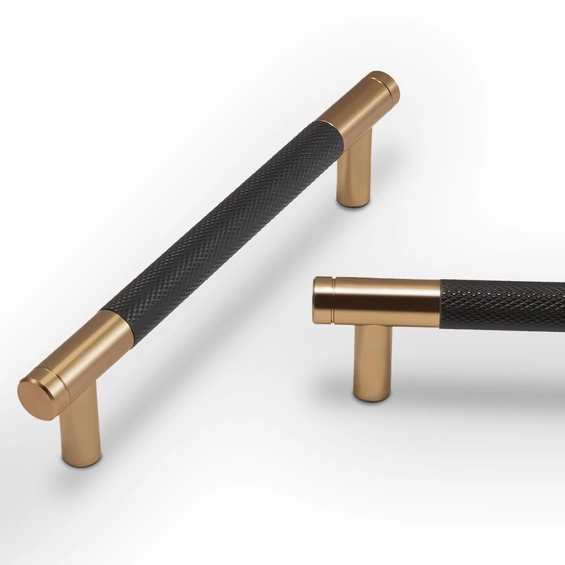BUKOBYHE 30 Pack 5 Inch Black and Champagne Bronze Kitchen Cabinet Handles Knurled Cabinet Pulls Black Drawer Pulls Cabinet Hardware