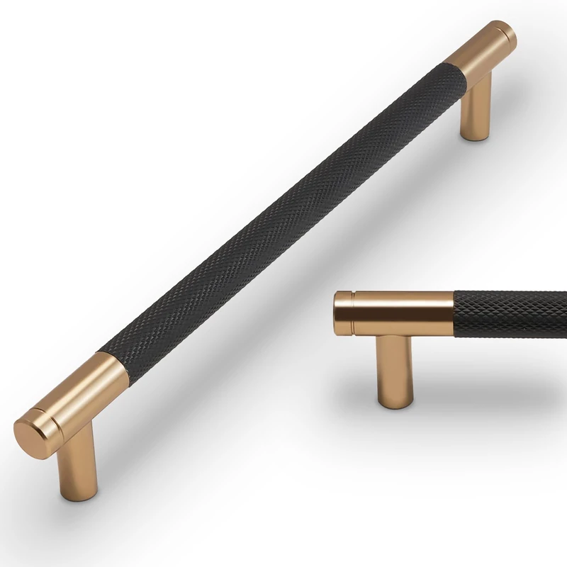 BUKOBYHE 20 Pack 7.5 Inch Black and Champagne Bronze Kitchen Cabinet Handles Knurled Cabinet Pulls Black Drawer Pulls Cabinet Hardware
