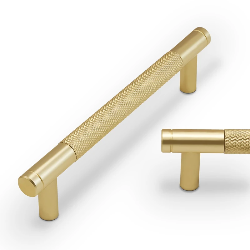 BUKOBYHE 30 Pack 3.75 Inch(96mm) Brushed Brass Kitchen Cabinet Handles Knurled Cabinet Pulls Gold Drawer Pulls Cabinet Hardware