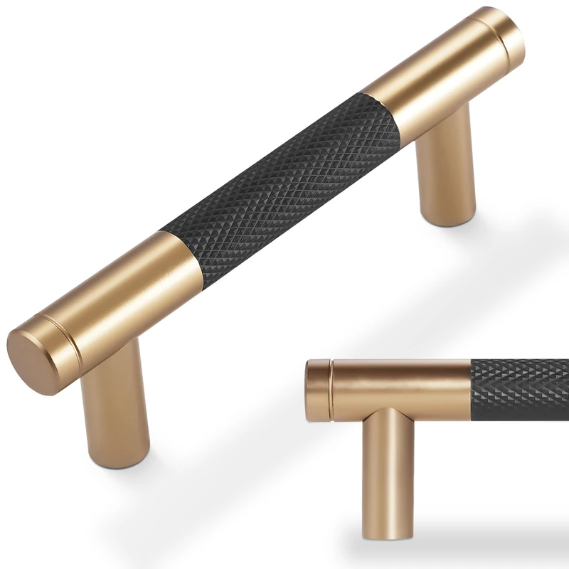 POVEFONK 20 Pack 3 inch(76mm) Black and Champagne Copper Kitchen Cabinet Handles Knurled Cabinet Pulls Black Drawer Pulls Kitchen Cabinet Hardware Kitchen Handles Drawer Pulls