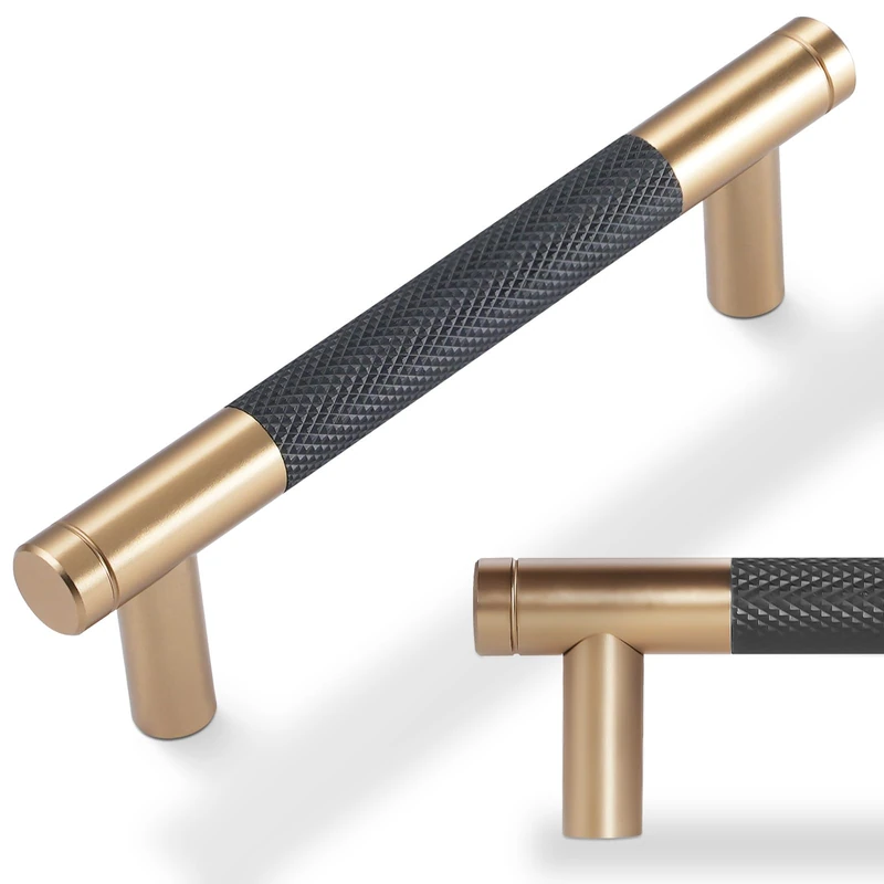 POVEFONK 20 Pack 3-3/4 inch(96mm) Black and Champagne Copper Kitchen Cabinet Handles Knurled Cabinet Pulls Black Drawer Pulls Kitchen Cabinet Hardware Kitchen Handles Drawer Pulls