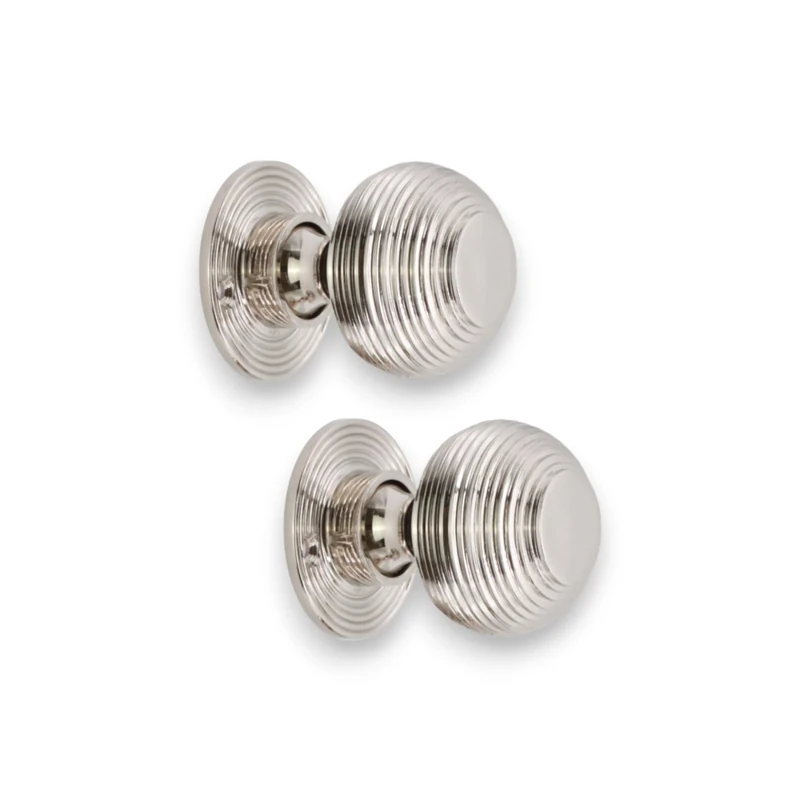Infinity Decor Vintage Style Beehive Rim Mortice Door Knobs Set Round Polished Nickel 50mm Pull Handles Pair - Ideal for Interior and Exterior Use