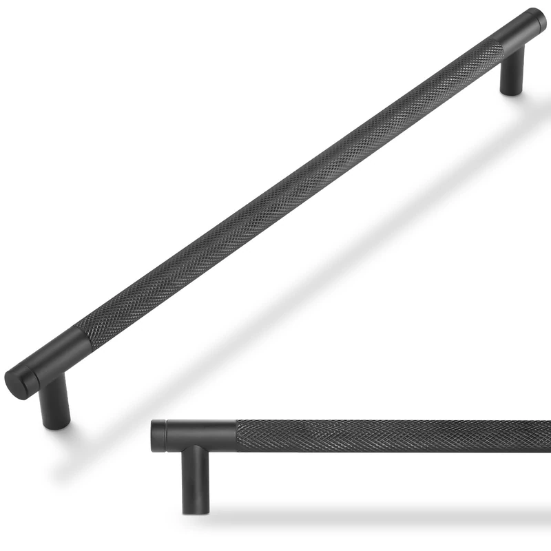 POVEFONK JBUS25-MB256-20 20 Pack 10 inch(254mm) Matte Black Kitchen Cabinet Handles Knurled Cabinet Pulls Black Drawer Pulls Kitchen Hardware