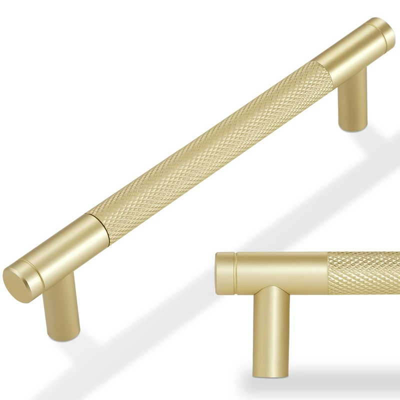 POVEFONK 30 Pack 5 inch(128mm) Brushed Brass Kitchen Cabinet Handles Knurled Cabinet Pulls Gold Drawer Pulls Kitchen Hardware