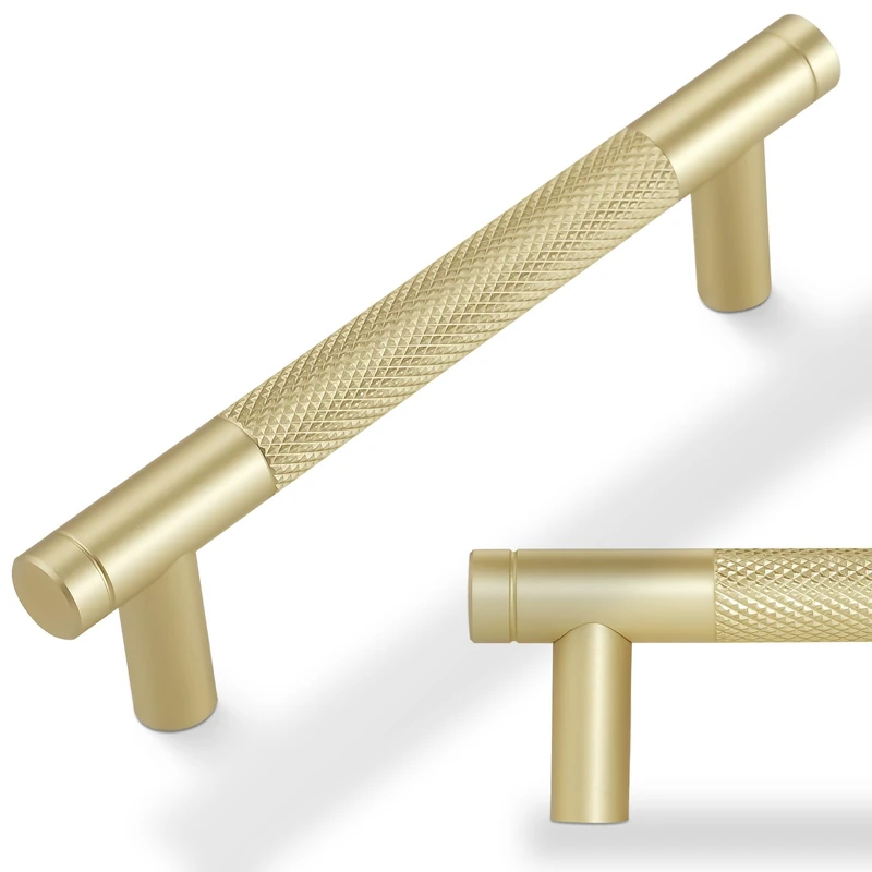 POVEFONK 20 Pack 3-3/4 inch(96mm) Brushed Brass Kitchen Cabinet Handles Knurled Cabinet Pulls Gold Drawer Pulls Kitchen Hardware