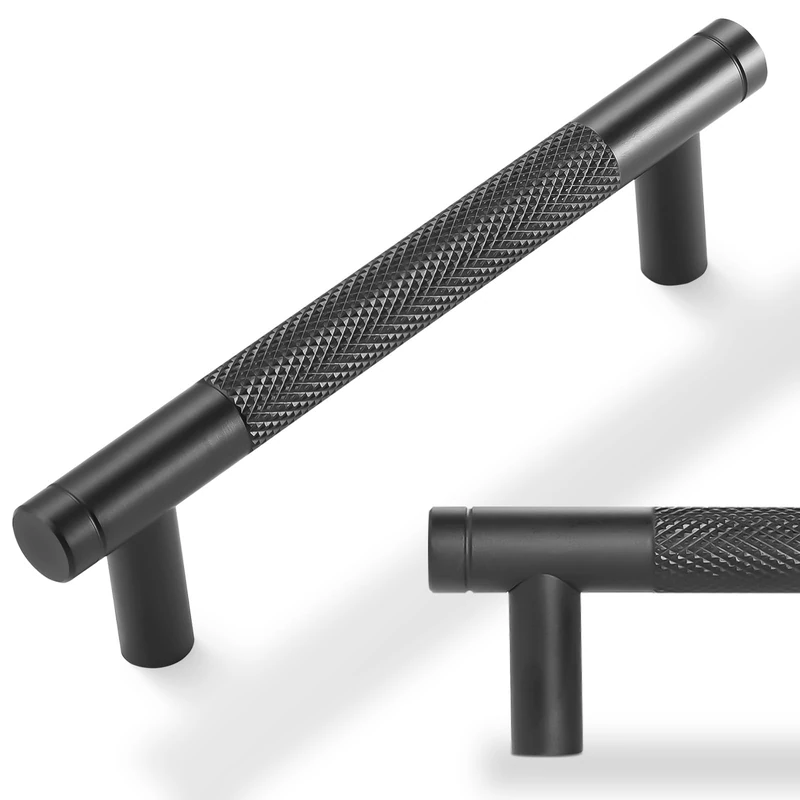 POVEFONK 20 Pack 3-3/4 inch(96mm) Matte Black Kitchen Cabinet Handles Knurled Cabinet Pulls Black Drawer Pulls Kitchen Hardware