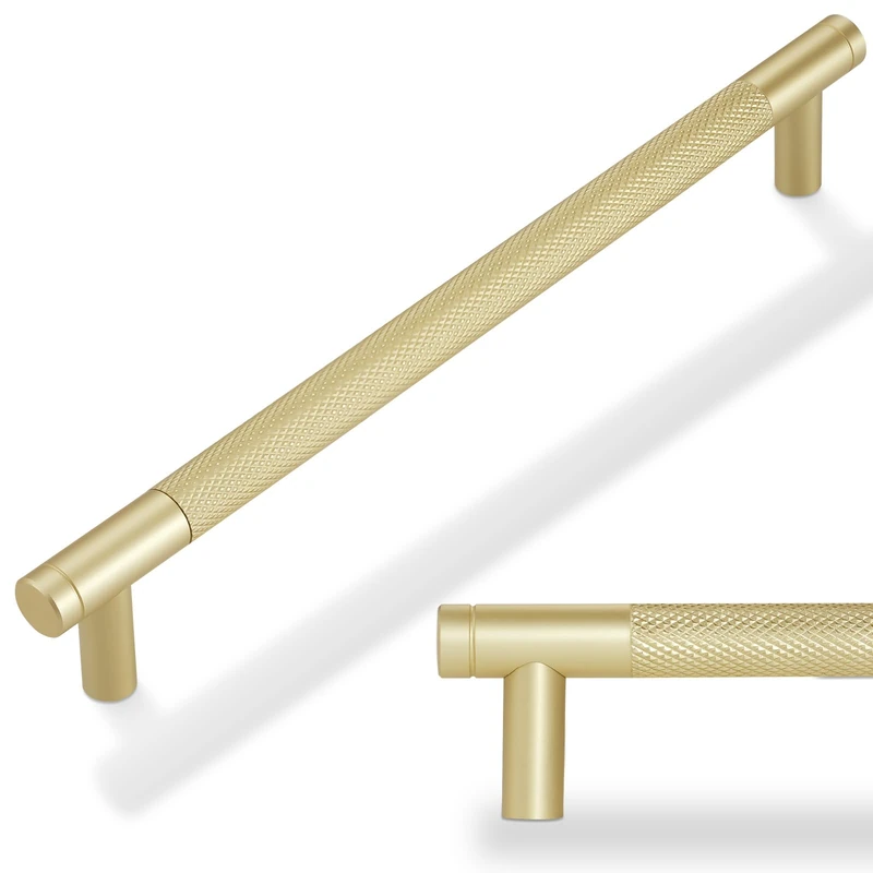 POVEFONK 30 Pack 7-1/2 inch(192mm) Brushed Brass Kitchen Cabinet Handles Knurled Cabinet Pulls Gold Drawer Pulls Kitchen Hardware